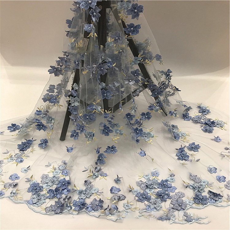 high quality indian bridal embroidered Hot selling laces fabrics bubble beaded embroidery fabric sewing Four-leaf lace fabric