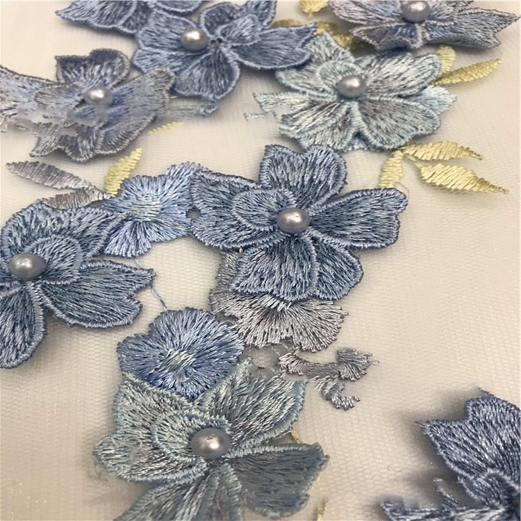 high quality indian bridal embroidered Hot selling laces fabrics bubble beaded embroidery fabric sewing Four-leaf lace fabric