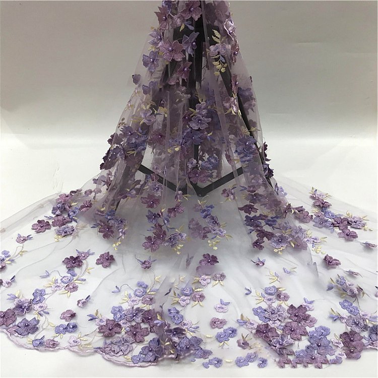 high quality indian bridal embroidered Hot selling laces fabrics bubble beaded embroidery fabric sewing Four-leaf lace fabric