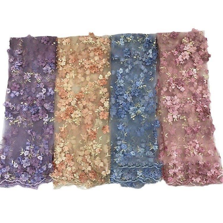 high quality indian bridal embroidered Hot selling laces fabrics bubble beaded embroidery fabric sewing Four-leaf lace fabric