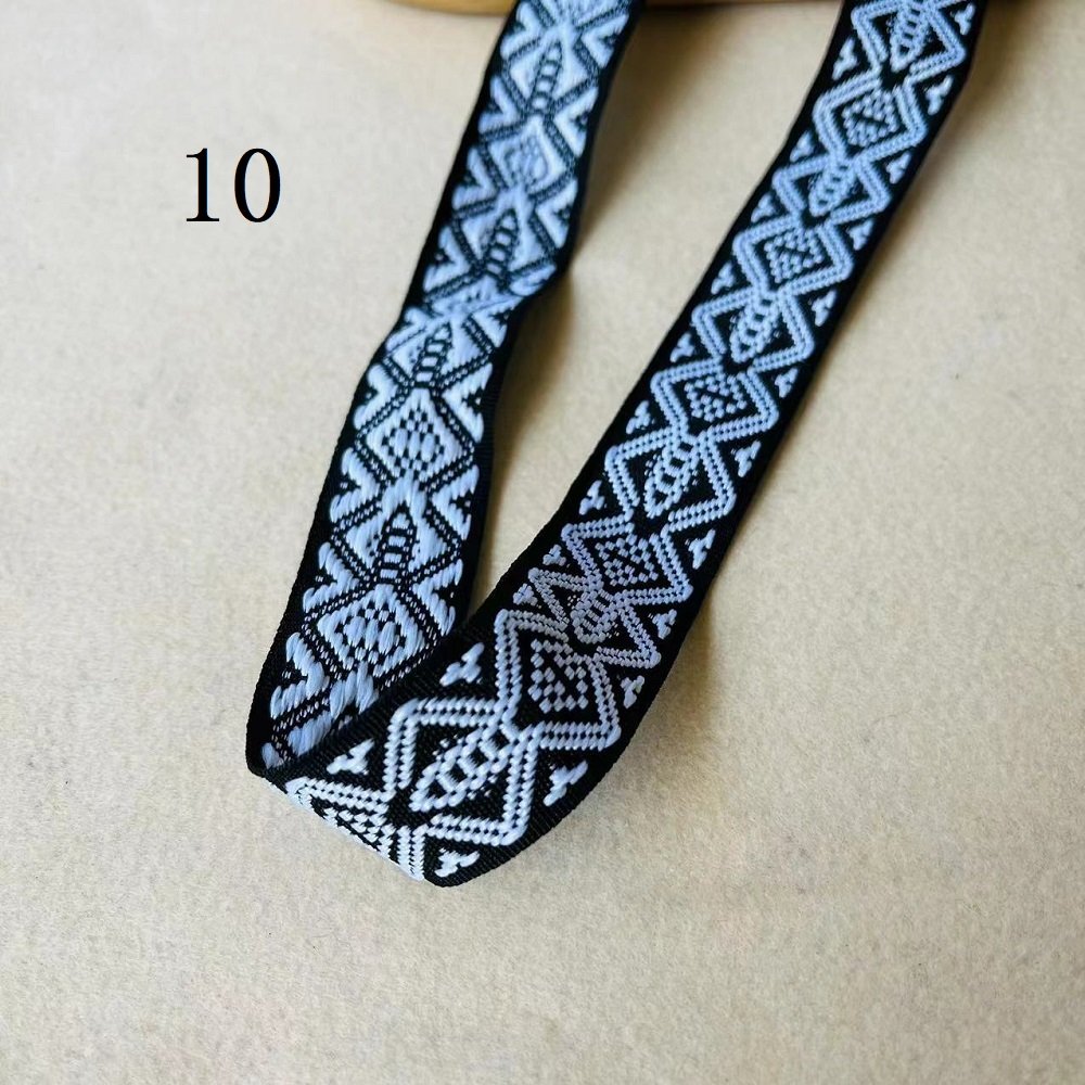 Ethnic Lace Woven Jacquard Webbing Woven Tape Geometric black and white For Garment Accessories Width 2.5 cm ST-981
