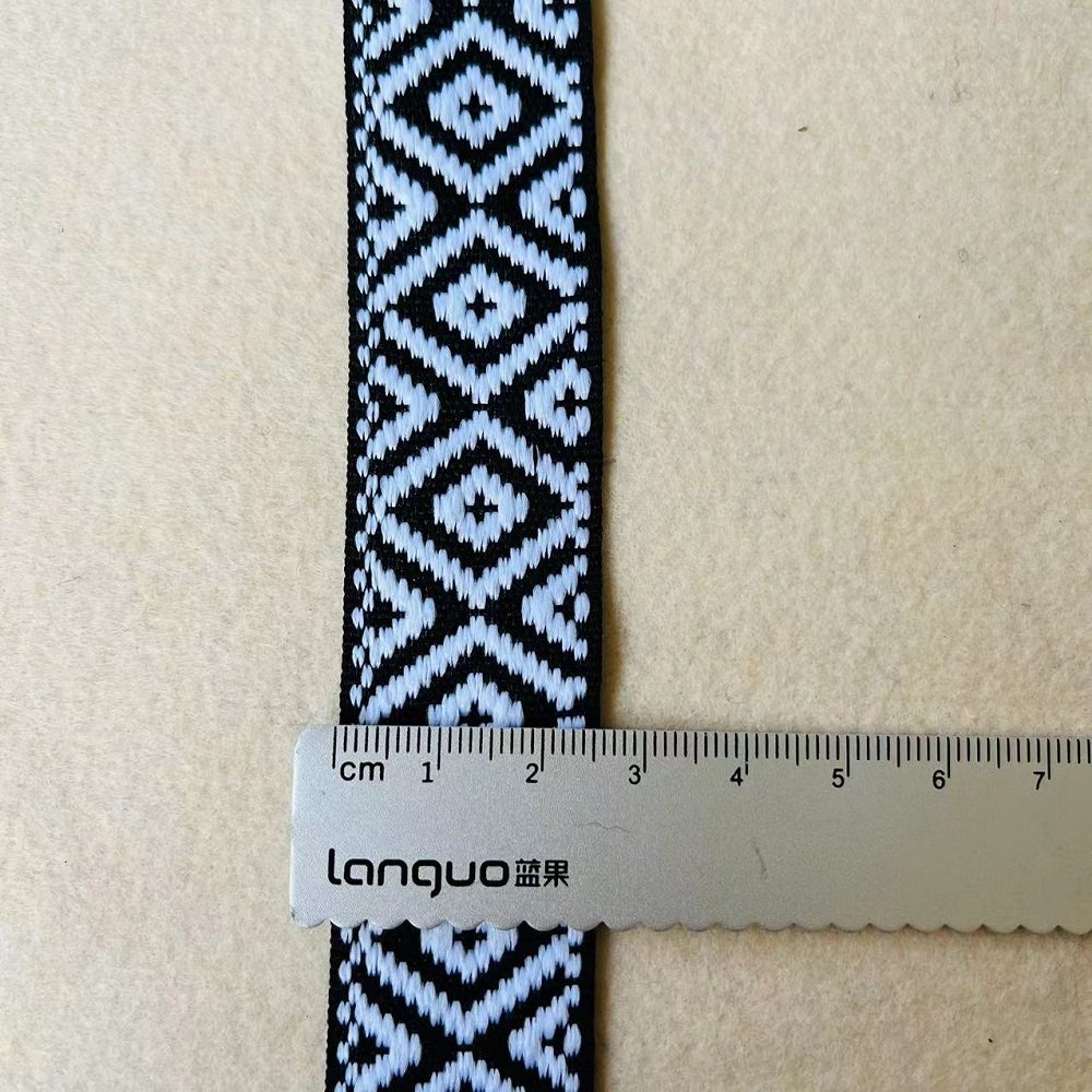 Ethnic Lace Woven Jacquard Webbing Woven Tape Geometric black and white For Garment Accessories Width 2.5 cm ST-981