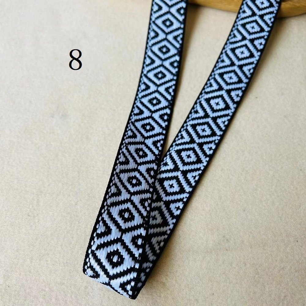 Ethnic Lace Woven Jacquard Webbing Woven Tape Geometric black and white For Garment Accessories Width 2.5 cm ST-981