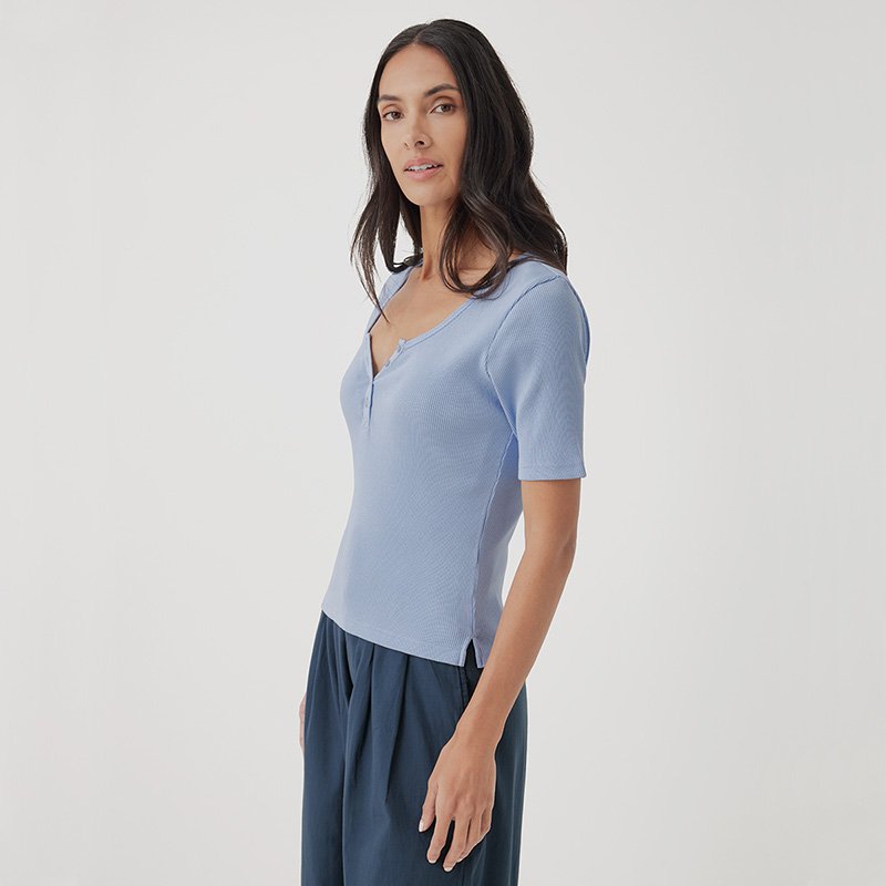 Custom Women Y2K Square Neck Ribbed Knitted Henley Shirt Button V Neck Slim Fit Long Sleeve Bamboo Crop Tops Streetwear Clubwear