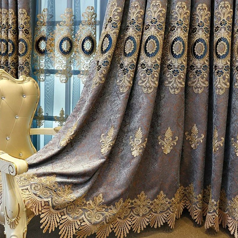 Manufacturer luxury blackout embroidered curtain fabric drapes for the living room