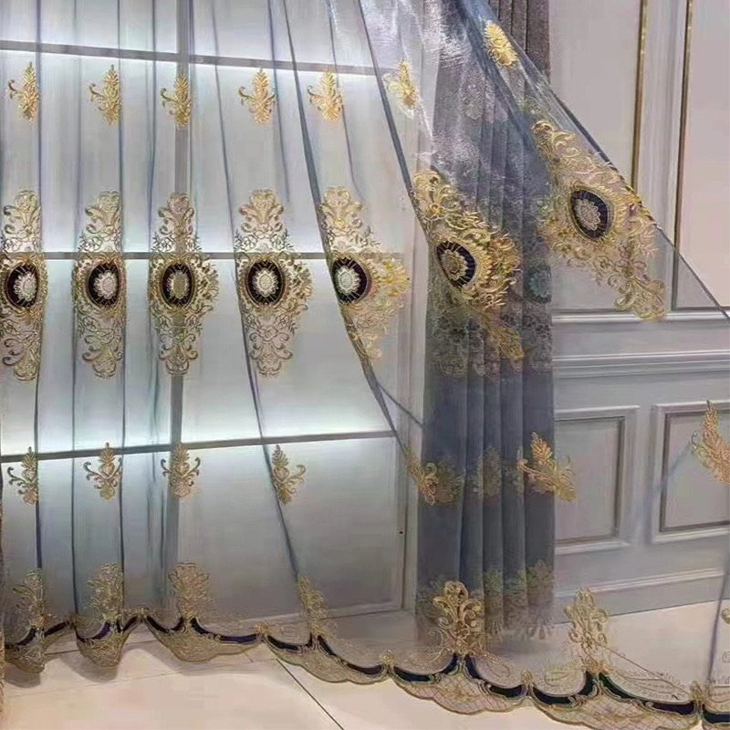 Manufacturer luxury blackout embroidered curtain fabric drapes for the living room