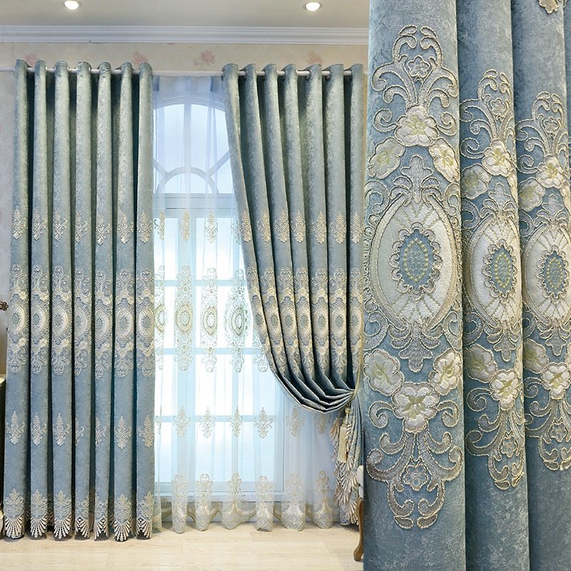 Manufacturer luxury blackout embroidered curtain fabric drapes for the living room