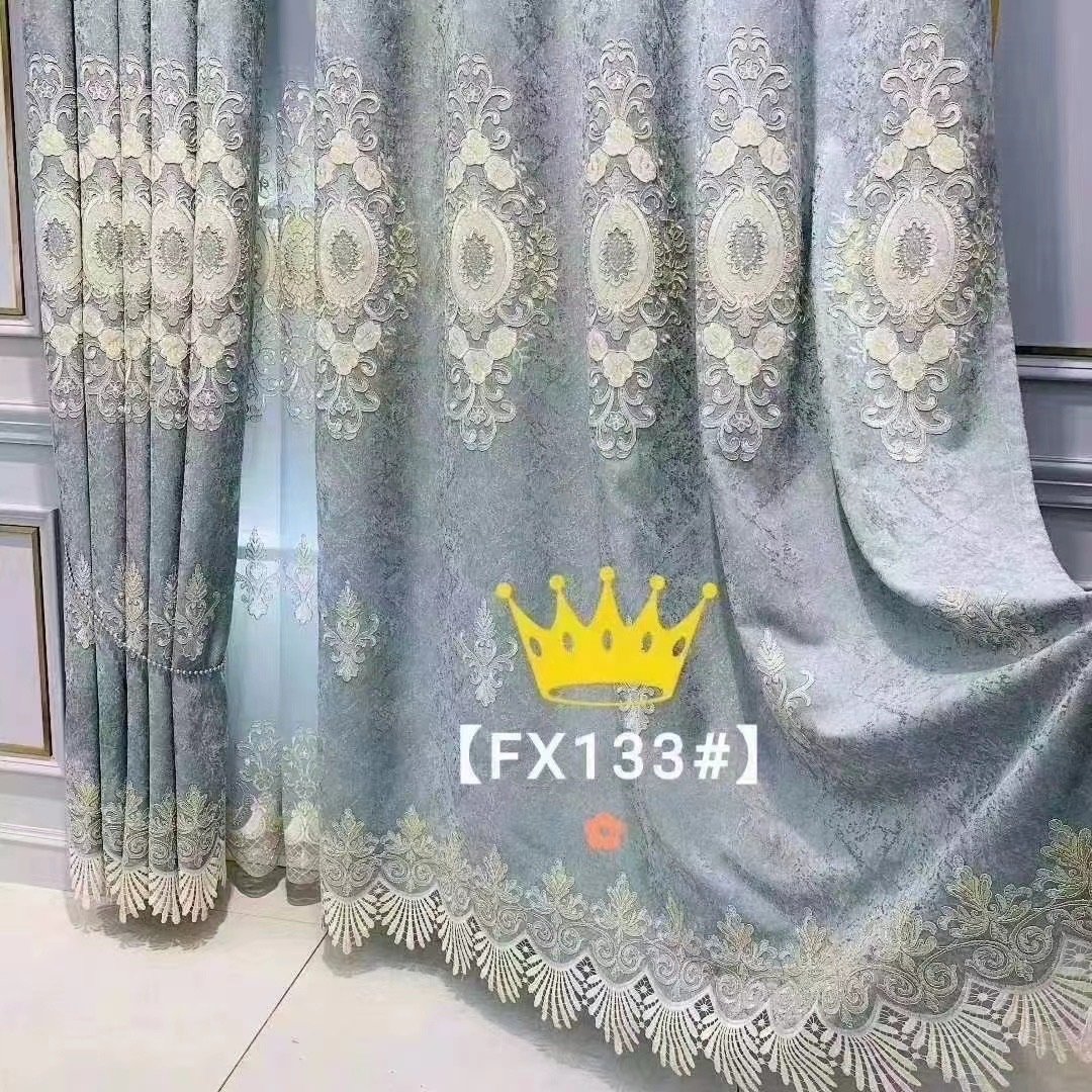 Manufacturer luxury blackout embroidered curtain fabric drapes for the living room