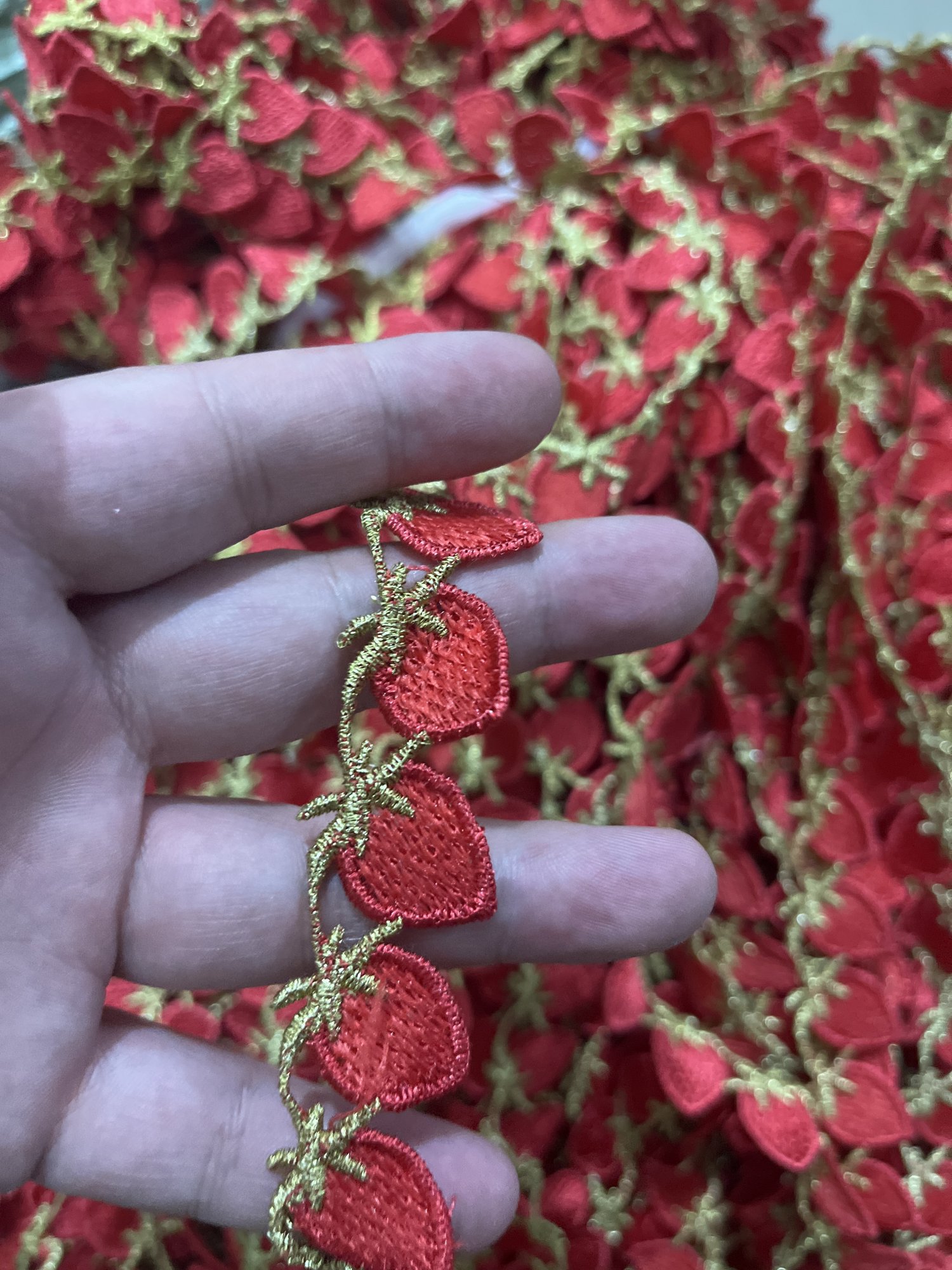 width 2 cm strawberry embroidery necklace Lace Trimming red Polyester cherry Lace ribbon for cuff dress