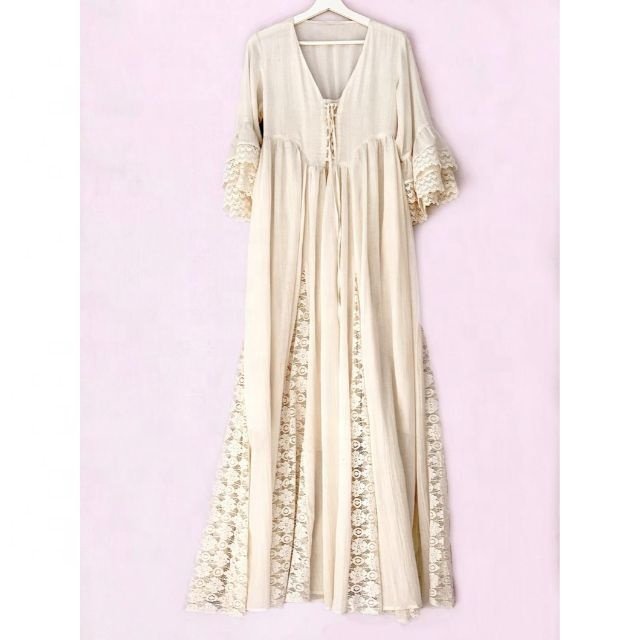 Perfect Balance Elegance And Freshness Bohemian Women Wedding Dress Natural Cotton Flared Sleeves Lace Decor Ladies Maxi Dress