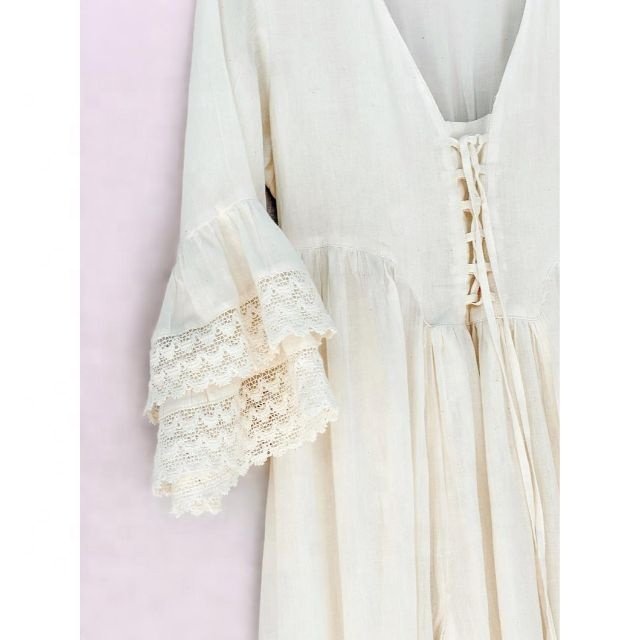 Perfect Balance Elegance And Freshness Bohemian Women Wedding Dress Natural Cotton Flared Sleeves Lace Decor Ladies Maxi Dress