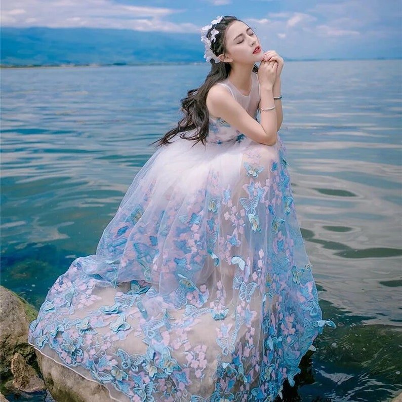 High-End 3D Pink Butterfly Applique lace Fabric Embroidery Net Fabric