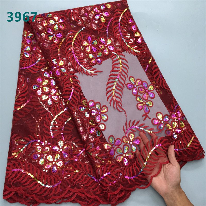 Factory Price Peach Sequins African Mesh Woman Lace Fabric High Quality French Tulle Lace for Sewing Wedding Dresses 3967