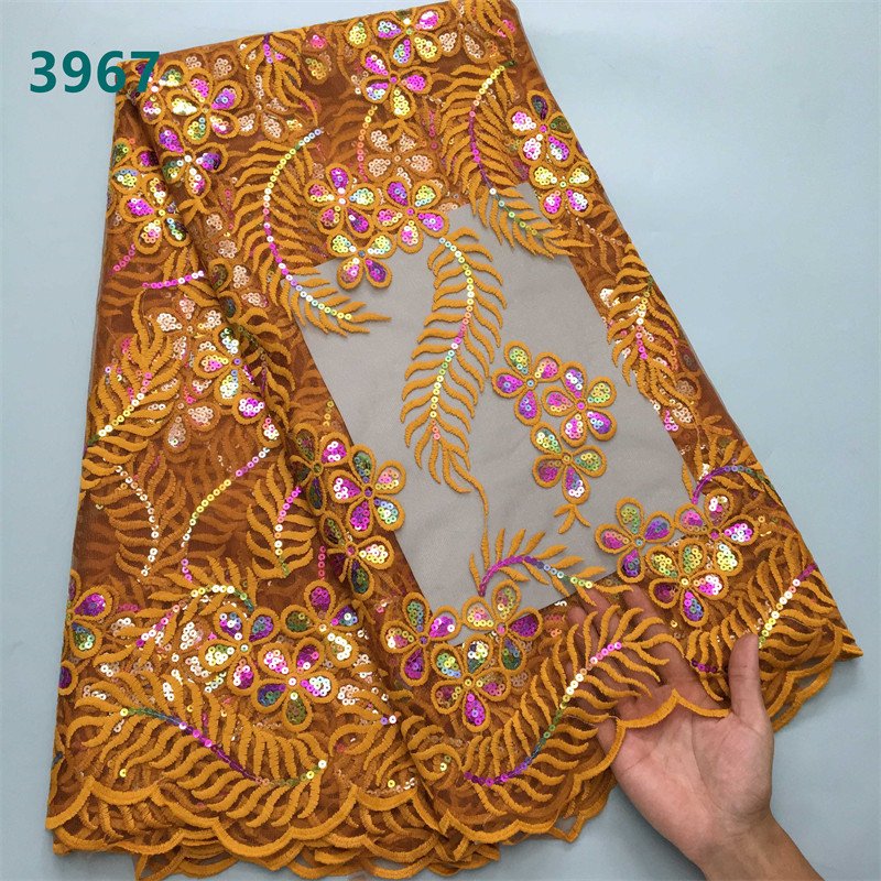 Factory Price Peach Sequins African Mesh Woman Lace Fabric High Quality French Tulle Lace for Sewing Wedding Dresses 3967