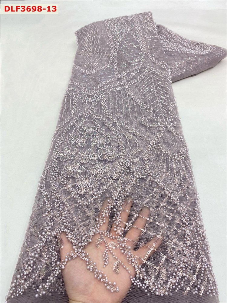 New Embroidery Fabric Laces Fabrics Tulle Beads And Sequins Bridal Dress Lace Pearls Lace Fabric 3D beaded tulle