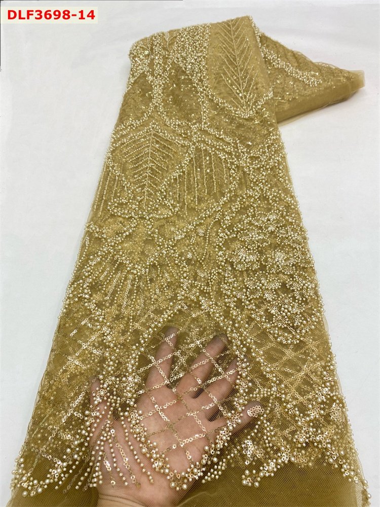 New Embroidery Fabric Laces Fabrics Tulle Beads And Sequins Bridal Dress Lace Pearls Lace Fabric 3D beaded tulle