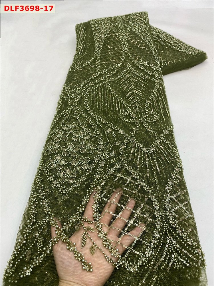 New Embroidery Fabric Laces Fabrics Tulle Beads And Sequins Bridal Dress Lace Pearls Lace Fabric 3D beaded tulle