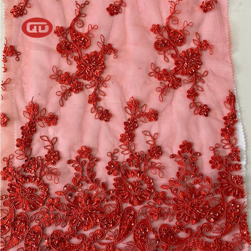 New design china factory wholesale customized flower silk glitter designer bridal lace embroidery fabric for woman