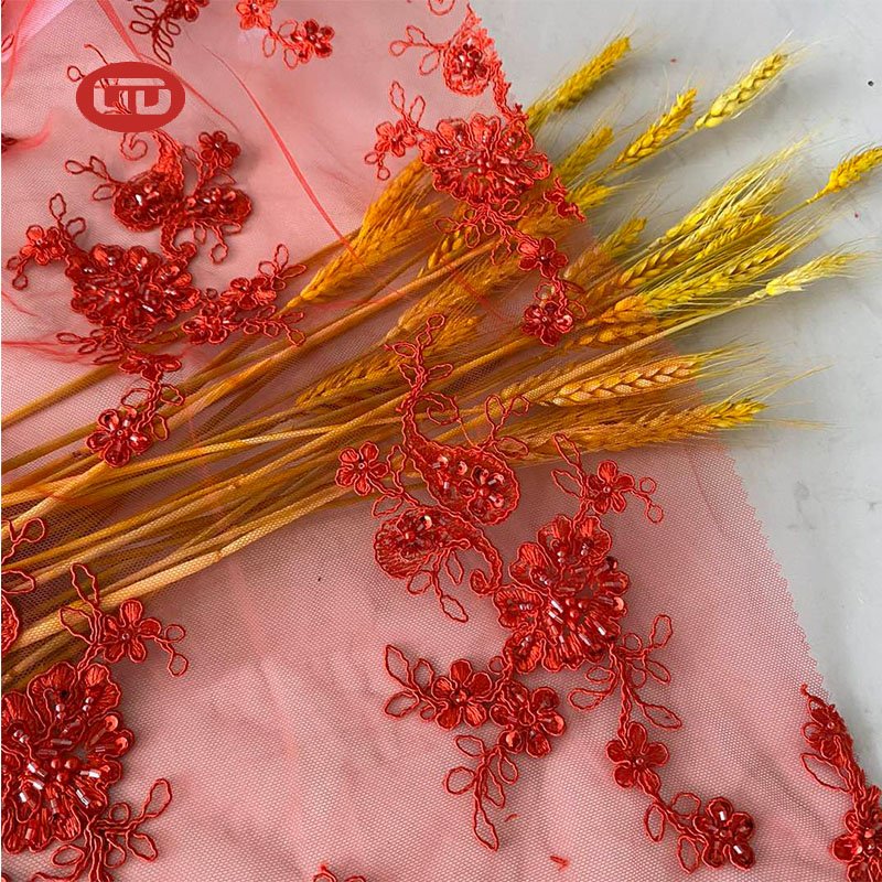 New design china factory wholesale customized flower silk glitter designer bridal lace embroidery fabric for woman