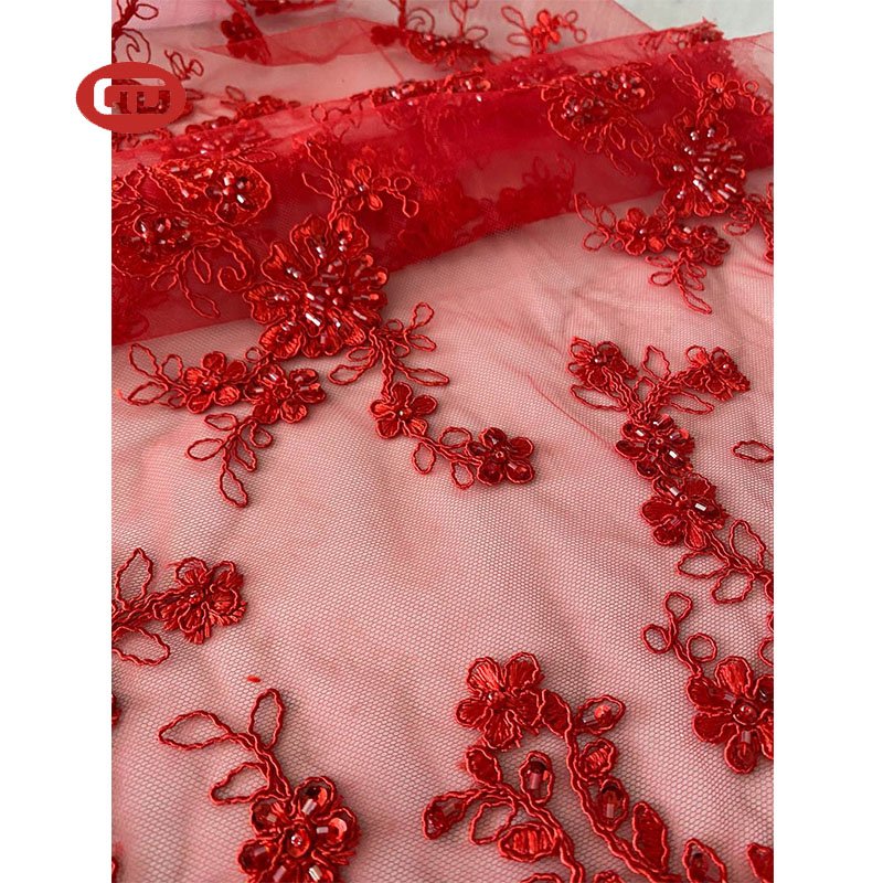 New design china factory wholesale customized flower silk glitter designer bridal lace embroidery fabric for woman