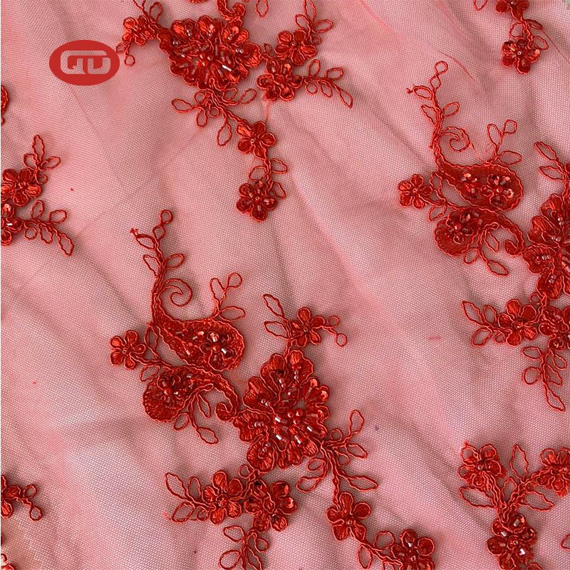 New design china factory wholesale customized flower silk glitter designer bridal lace embroidery fabric for woman