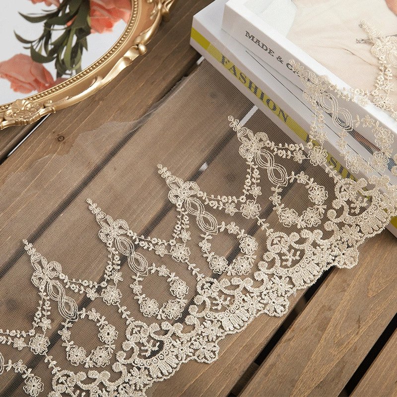 22cm Width Gold Lurex Thread Water Soluble Mesh Embroidery Lace For Lolita Clothing Accessories