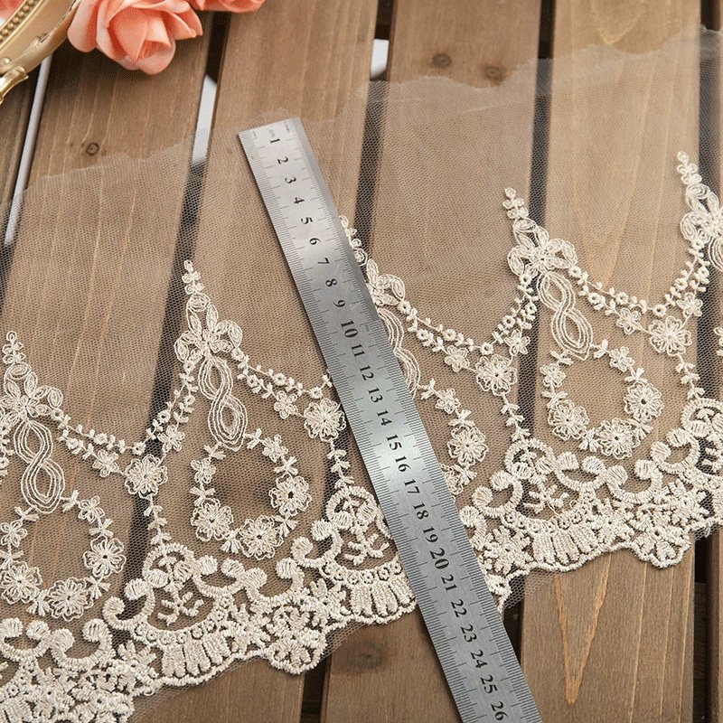 22cm Width Gold Lurex Thread Water Soluble Mesh Embroidery Lace For Lolita Clothing Accessories