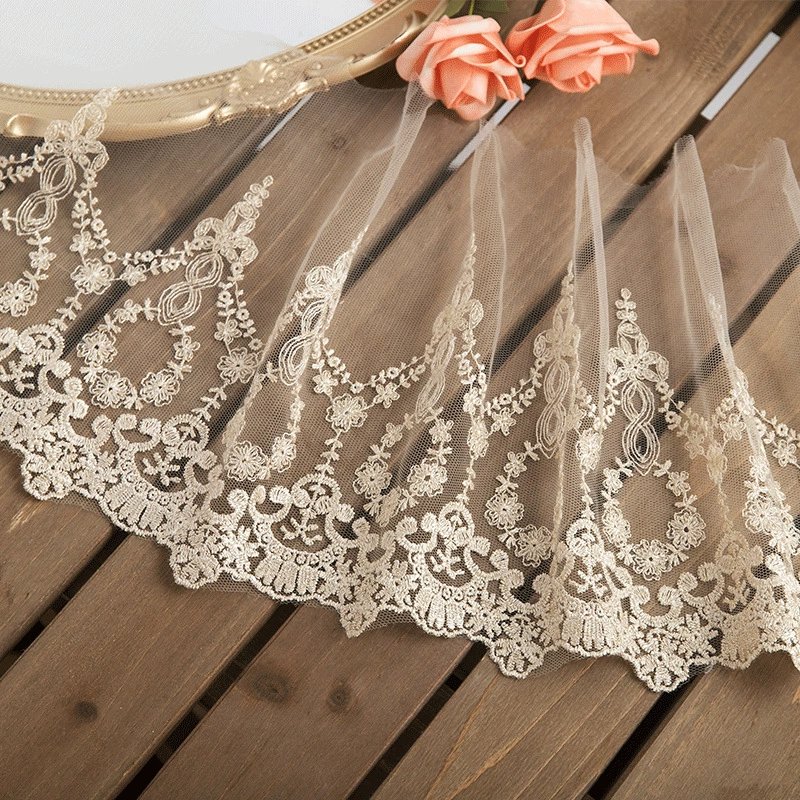 22cm Width Gold Lurex Thread Water Soluble Mesh Embroidery Lace For Lolita Clothing Accessories