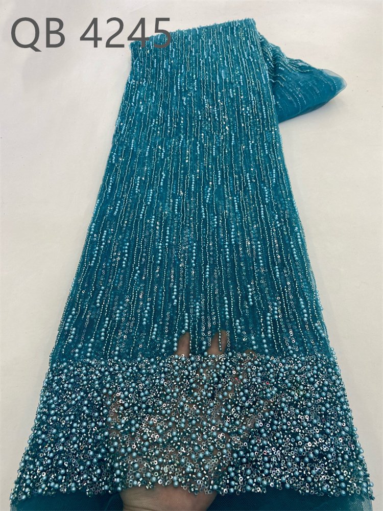 YZW Gold supplier african sequins embroidery french tulle african lace fabric with beads and sequin