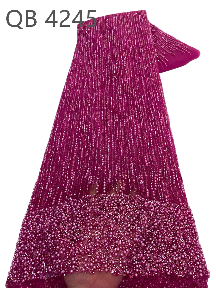 YZW Gold supplier african sequins embroidery french tulle african lace fabric with beads and sequin