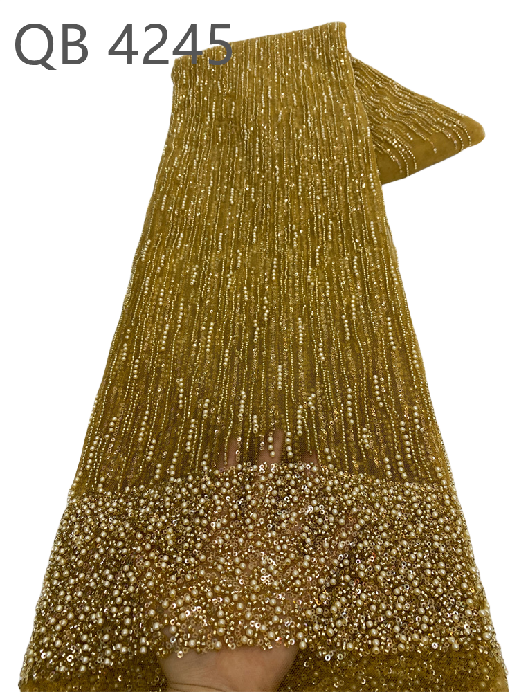 YZW Gold supplier african sequins embroidery french tulle african lace fabric with beads and sequin