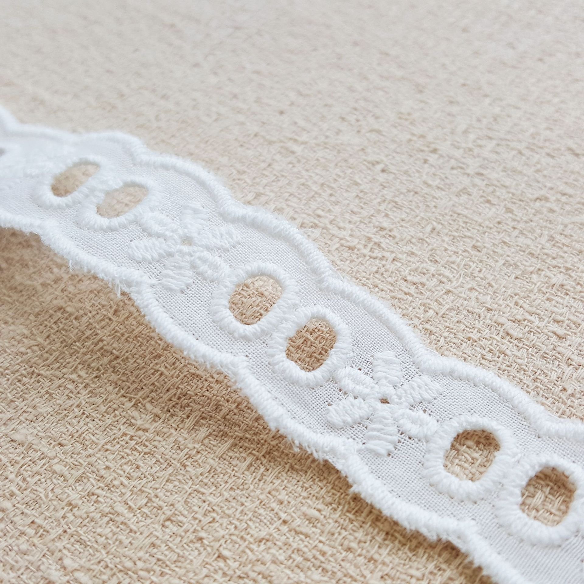 Wholesale Custom Low Price Aviamentos Rendas Tule White Cotton Perforated Hollow Embroidery Lace Fabrics Trim For Women
