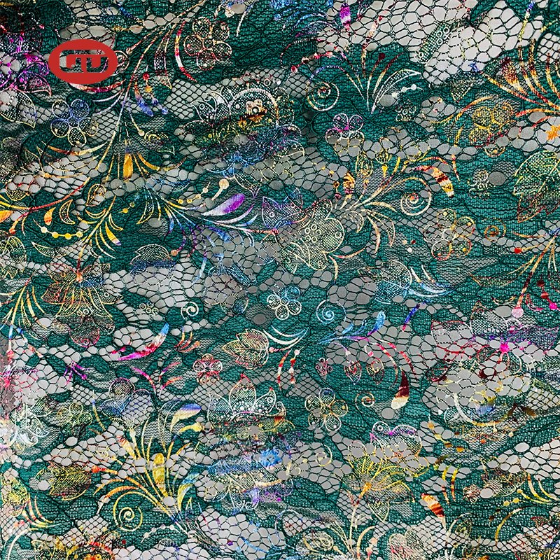 new pattern wholesale colorful gold foil green tulle thread embroidery fabric for women party dress