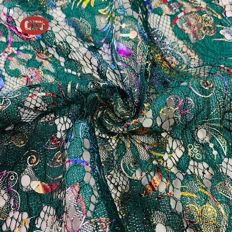 new pattern wholesale colorful gold foil green tulle thread embroidery fabric for women party dress