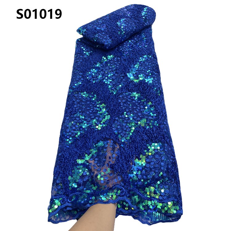 CHOCOO Hot Sale Luxury African Lace Fabric Golden Supplier Green French Tulle Embroidery Sequins Lace Fabric