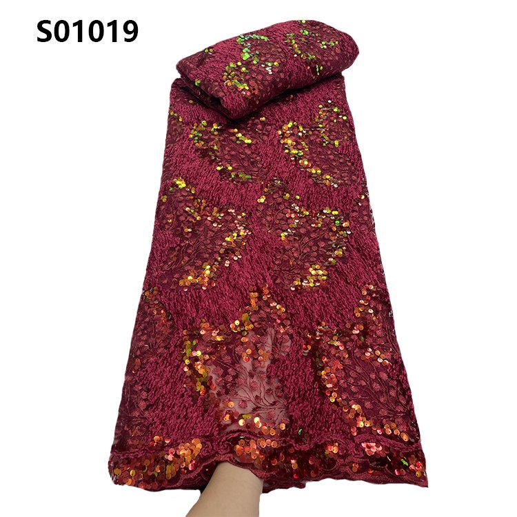 CHOCOO Hot Sale Luxury African Lace Fabric Golden Supplier Green French Tulle Embroidery Sequins Lace Fabric