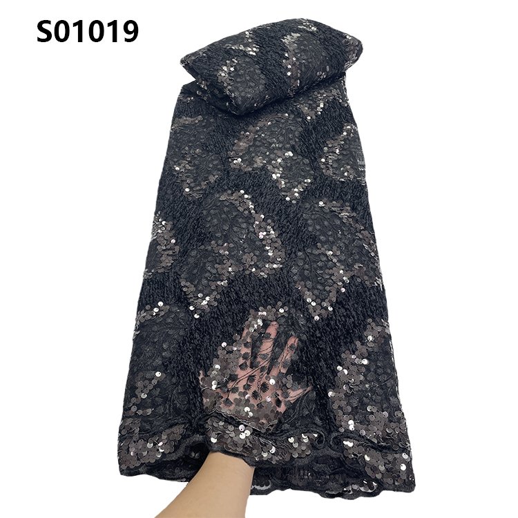 CHOCOO Hot Sale Luxury African Lace Fabric Golden Supplier Green French Tulle Embroidery Sequins Lace Fabric