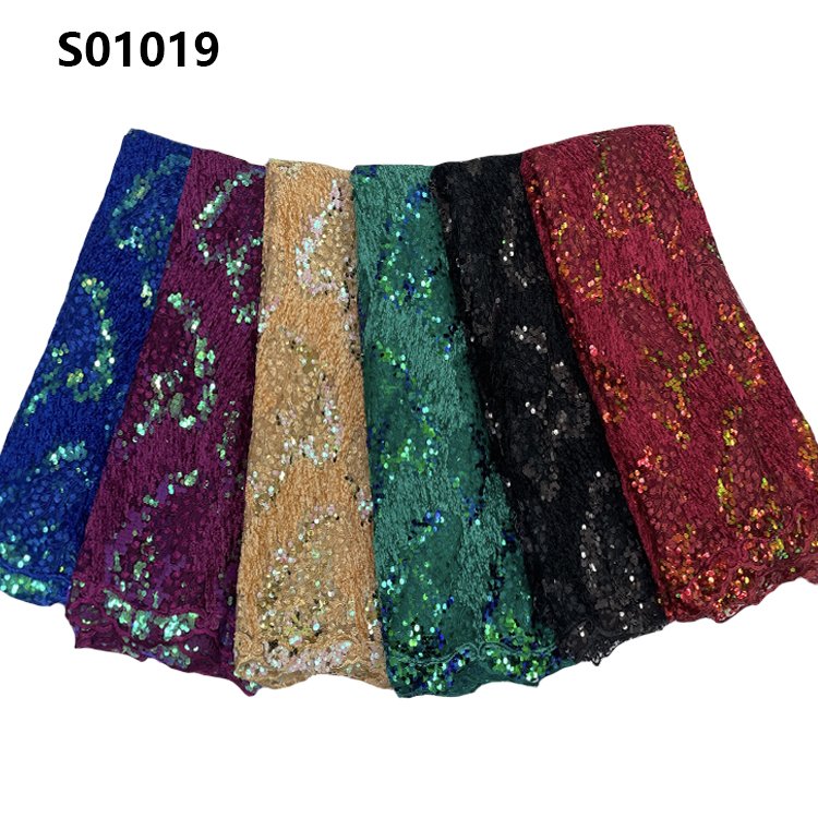 CHOCOO Hot Sale Luxury African Lace Fabric Golden Supplier Green French Tulle Embroidery Sequins Lace Fabric