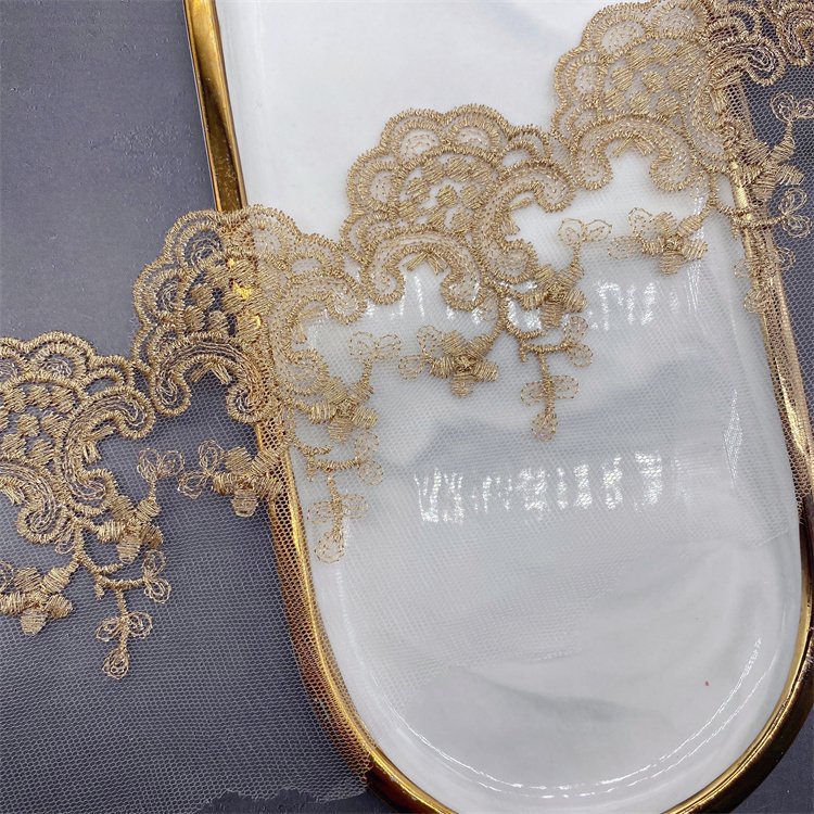 Mesh Water Soluble Lace Gold Metal Thread Embroidery Mesh Lace Good Quality Gold Thread Embroidery
