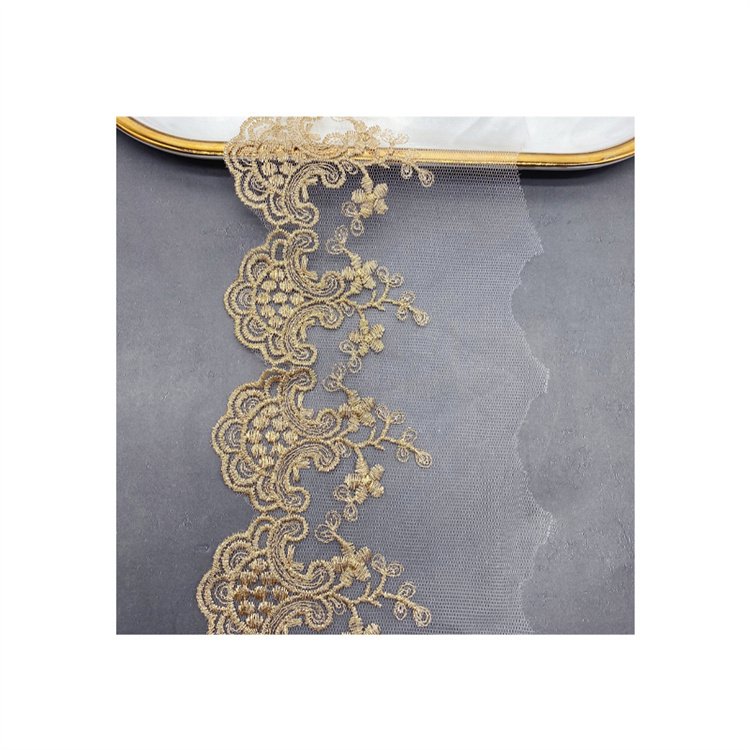 Mesh Water Soluble Lace Gold Metal Thread Embroidery Mesh Lace Good Quality Gold Thread Embroidery