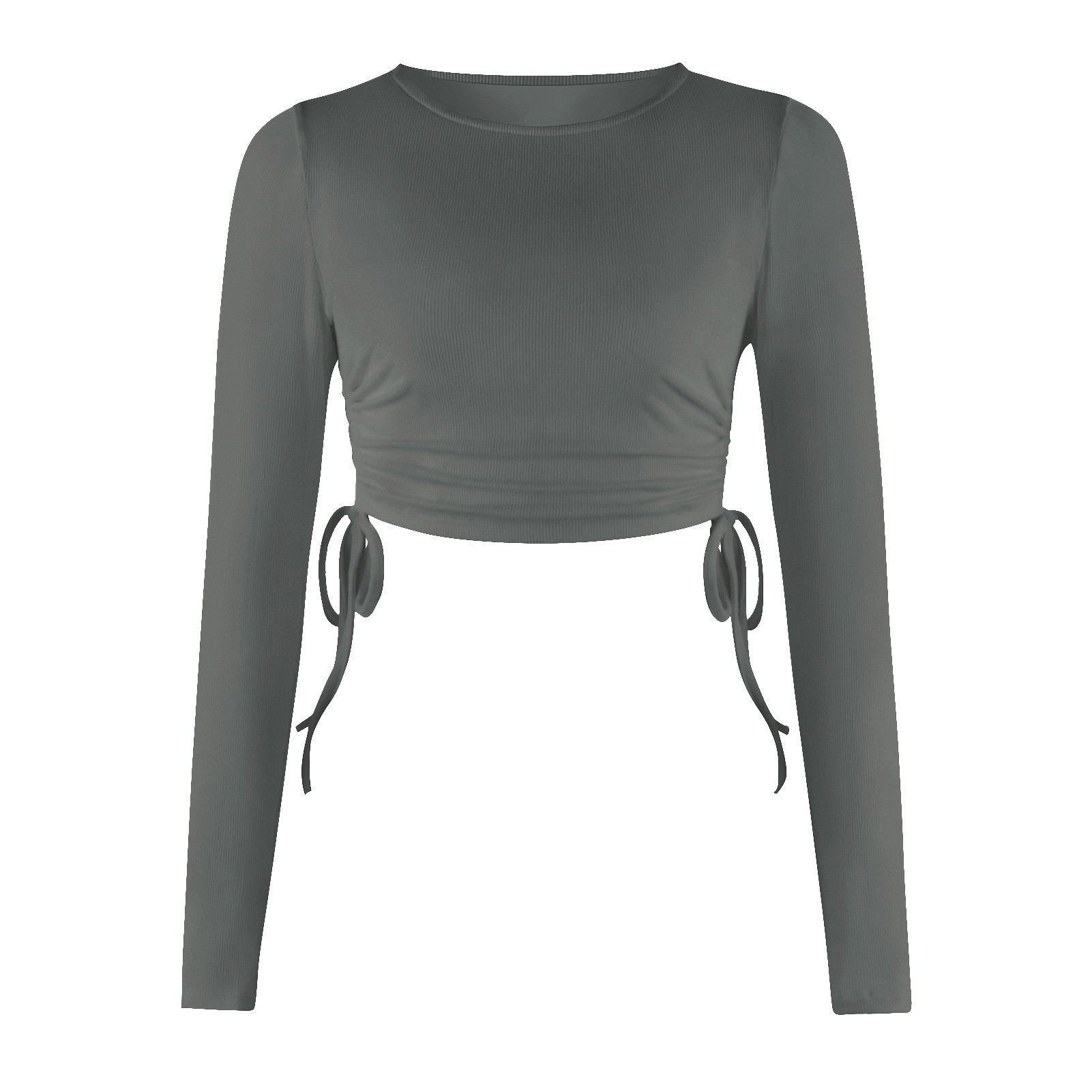 Best-seller Short Solid Color Navel Round Neck Thread Drawstring Design Y2g Top T-shirt Hot Girl Female