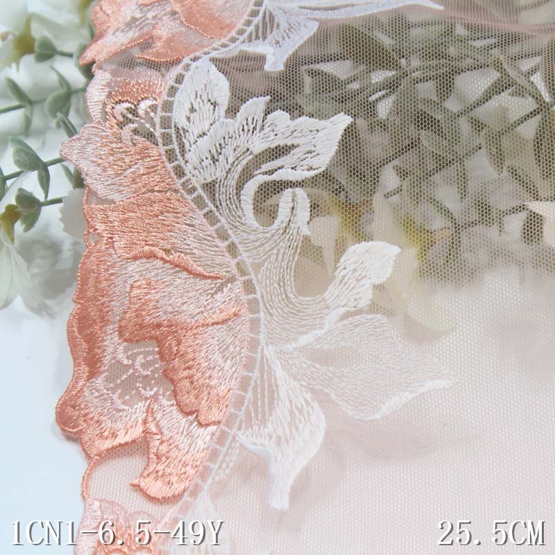 Wholesale OEM colorful floral lace 22cm lemon yellow mesh embroidery lace trim fabric for dress