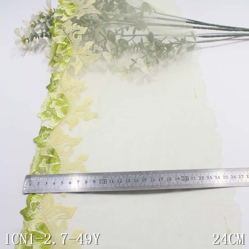 Wholesale OEM colorful floral lace 22cm lemon yellow mesh embroidery lace trim fabric for dress