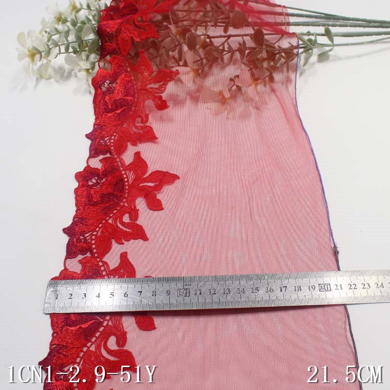Wholesale OEM colorful floral lace 22cm lemon yellow mesh embroidery lace trim fabric for dress