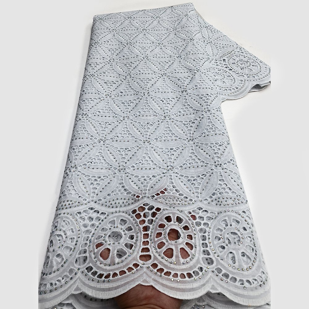NI.AI White Design Swiss Voile Lace Fabric African Embroidery Cotton Fabrics Nigerian Lace for Wedding Dress LY3530