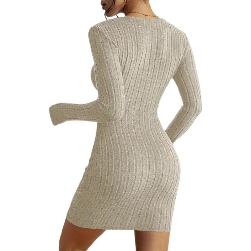 2024 Women's Elegant Solid Pattern Maxi Dress Casual Crew Neck Bodycon with Long Sleeve Side Slit Ribbed Knit for Summer