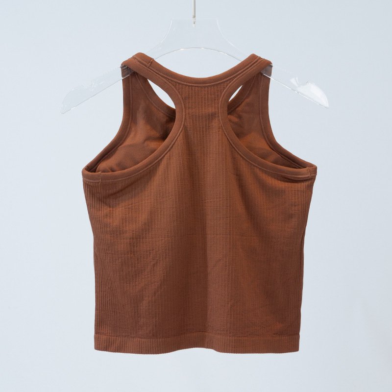 Hot selling Lulu Yoga wear women's athletic short vest with high stretch knitted ribs over summer nylon comfort with a chest pad