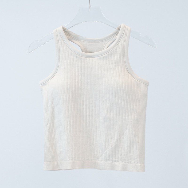 Hot selling Lulu Yoga wear women's athletic short vest with high stretch knitted ribs over summer nylon comfort with a chest pad