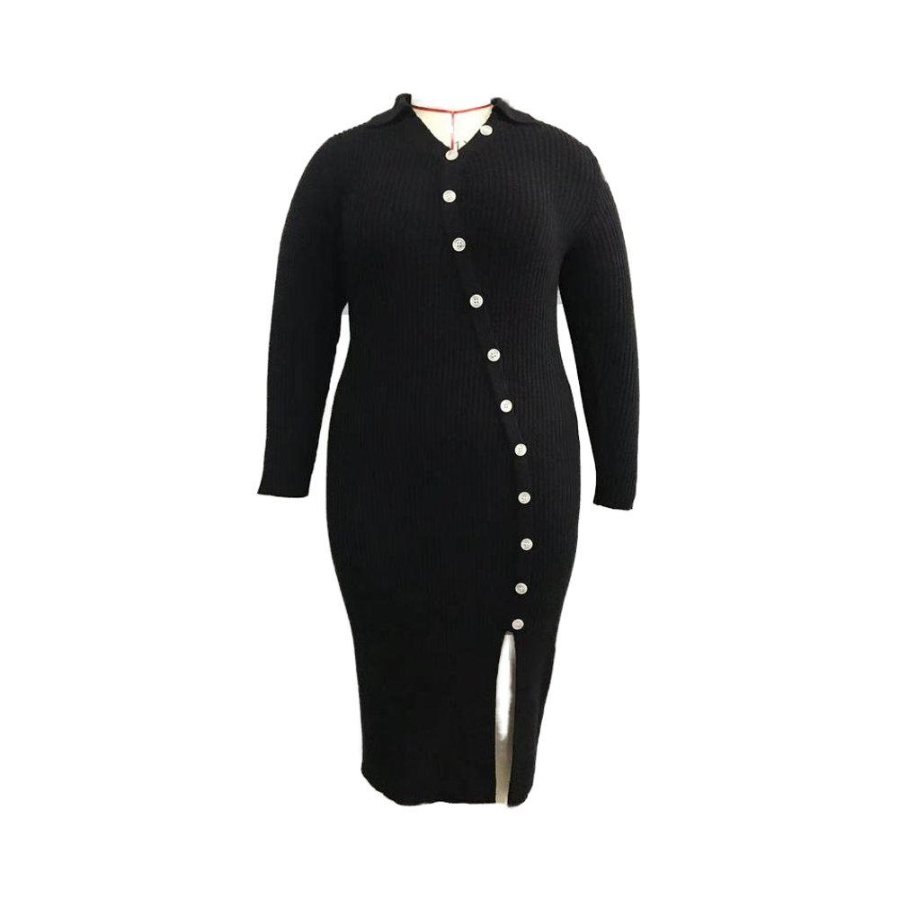 Popular Knit Hollow Mesh Design Modal Cotton Women'S Mid-Length Button Knit Dress maxi casual sweater dress