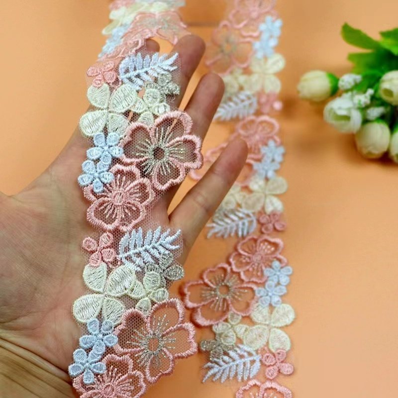New Lolita Princess Dress Embroidered Flower Lace Pink Blue Four Color Embroidery Decorative Lace